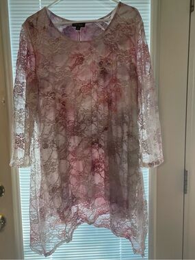 Carlisle Sheer Floral Lace Tunic - Light Pink